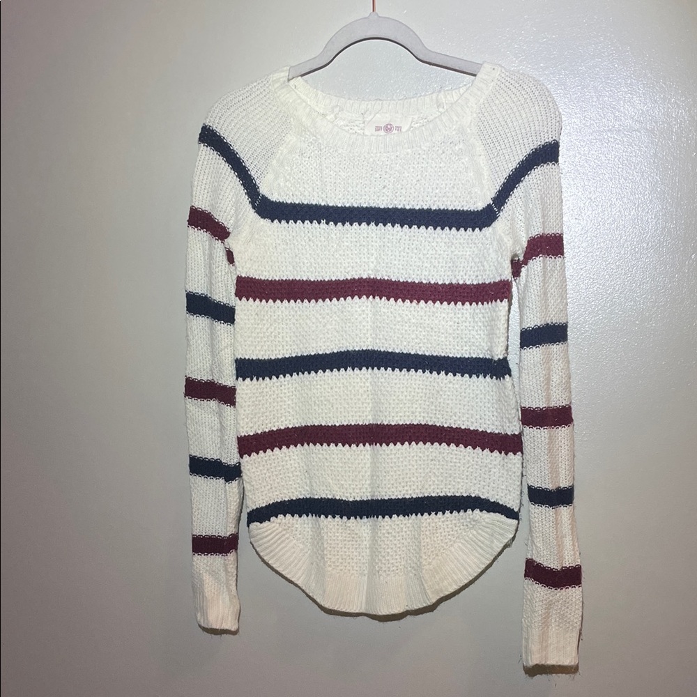 SO Women's Striped Crew Neck Sweater - Cream, Blue, Red
